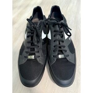 Hugo Boss Black Leather Trim Sneakers Mens Casual Comfort Shoes Sz 46 us 13